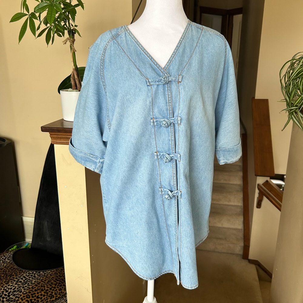 Light Blue Denim Japanese style kimono Top with Knot Details